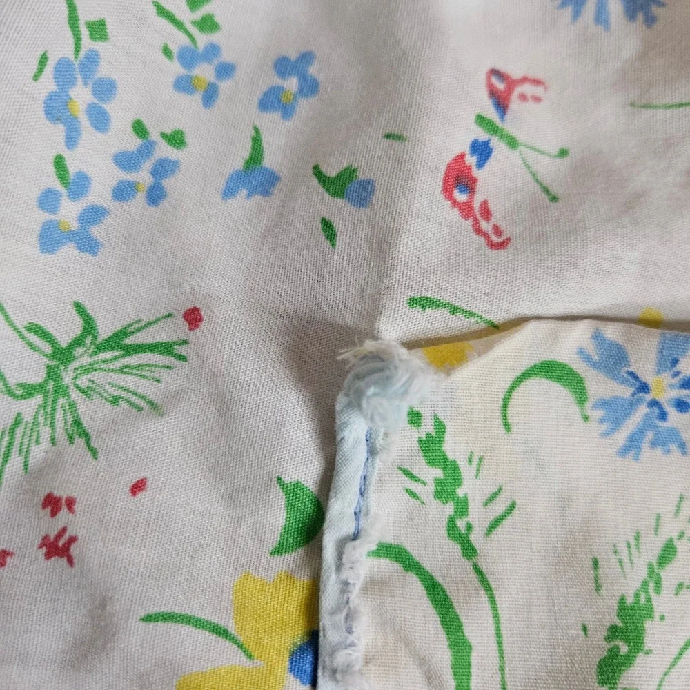 Vintage Floral Butterfly Half Apron White Cotton‎ Multi Color Retro Cottagecore